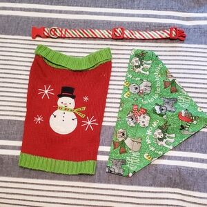 Holiday Snowman Dog Sweater Set with Collar and Bandana